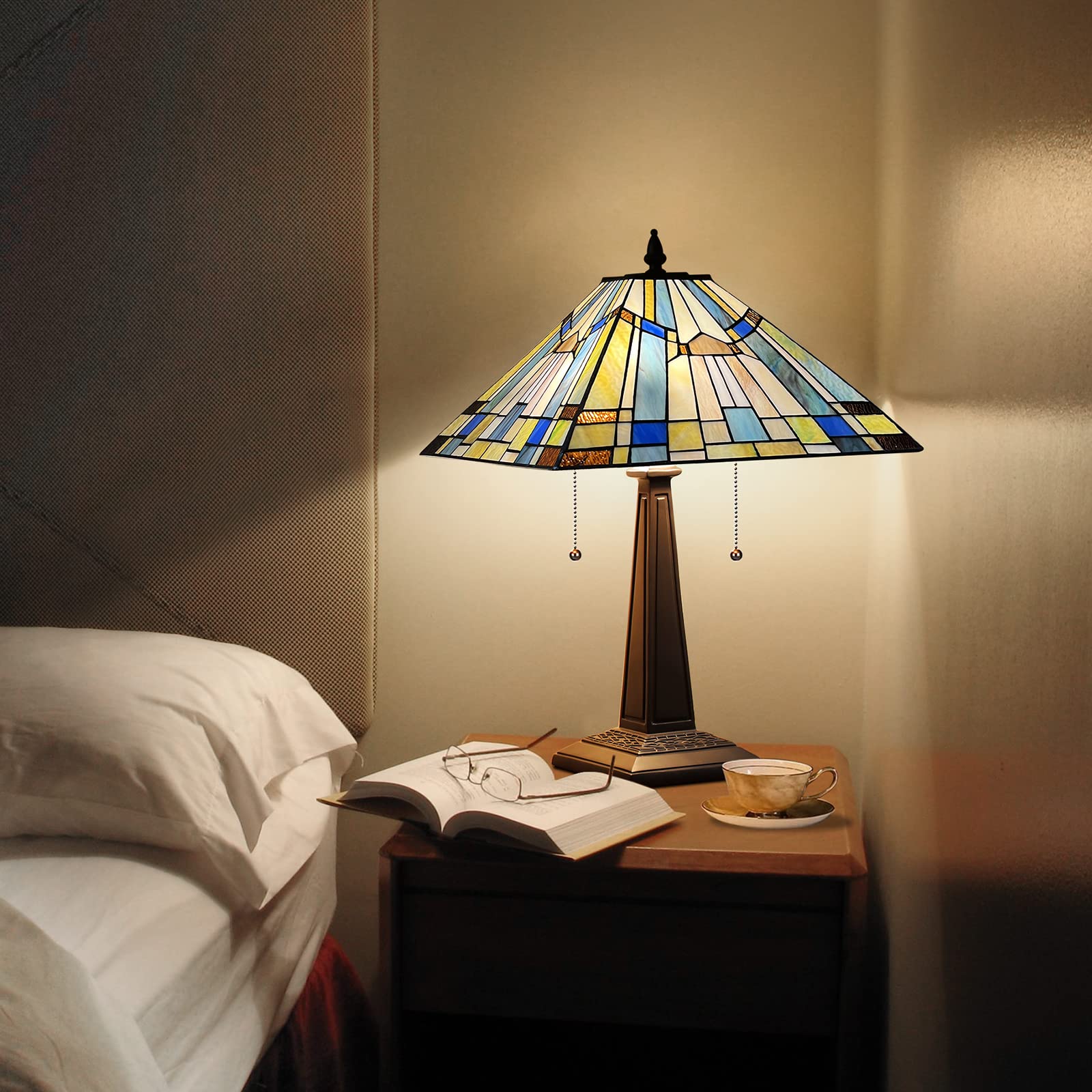 Capulina Tiffany Table Lamp Bedside Reading Lamp 2-Light 16 Wide Antique Mission Style Handicrafts Desk Lamp for Bedrooms Living Room Office - Image 3