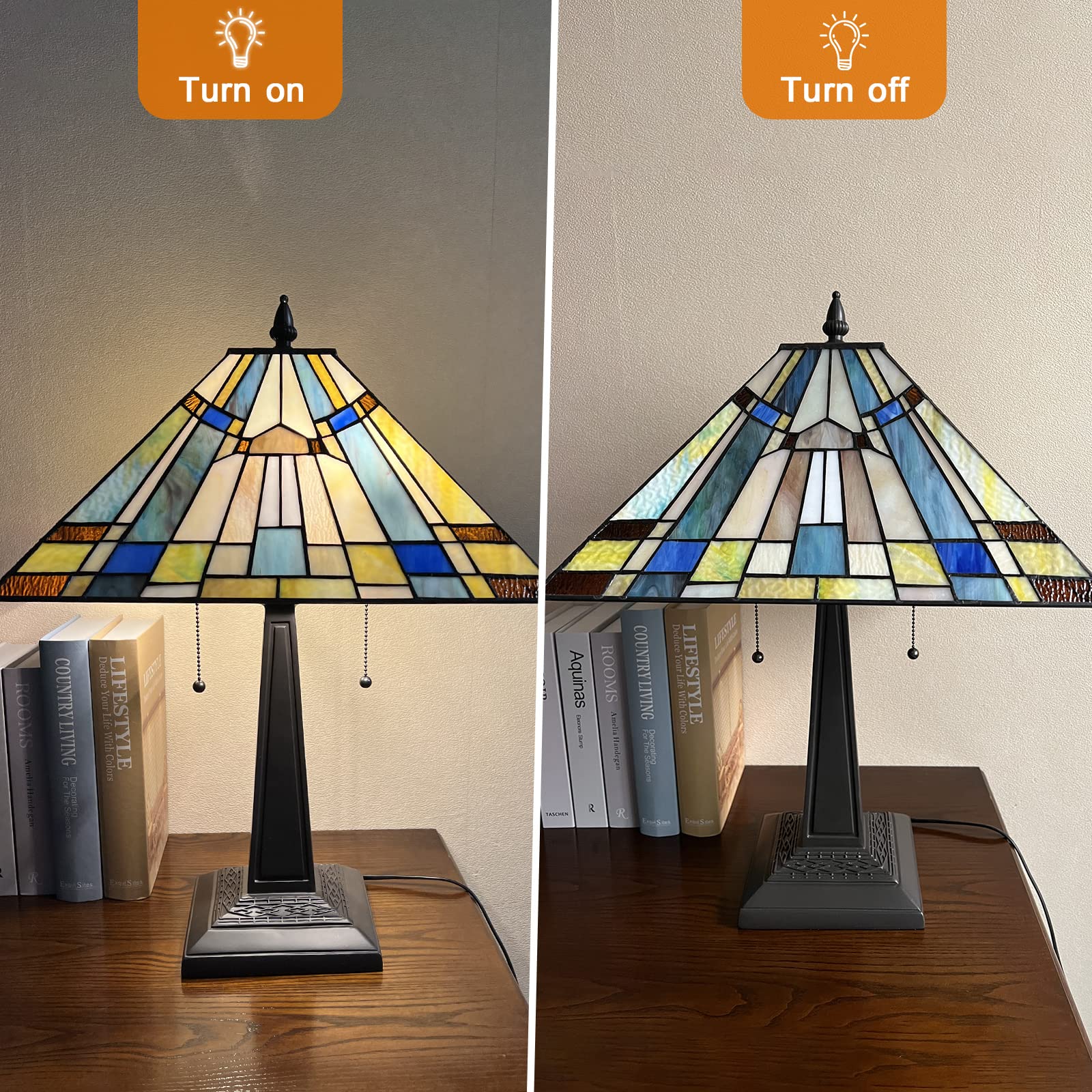 Capulina Tiffany Table Lamp Bedside Reading Lamp 2-Light 16 Wide Antique Mission Style Handicrafts Desk Lamp for Bedrooms Living Room Office - Image 5