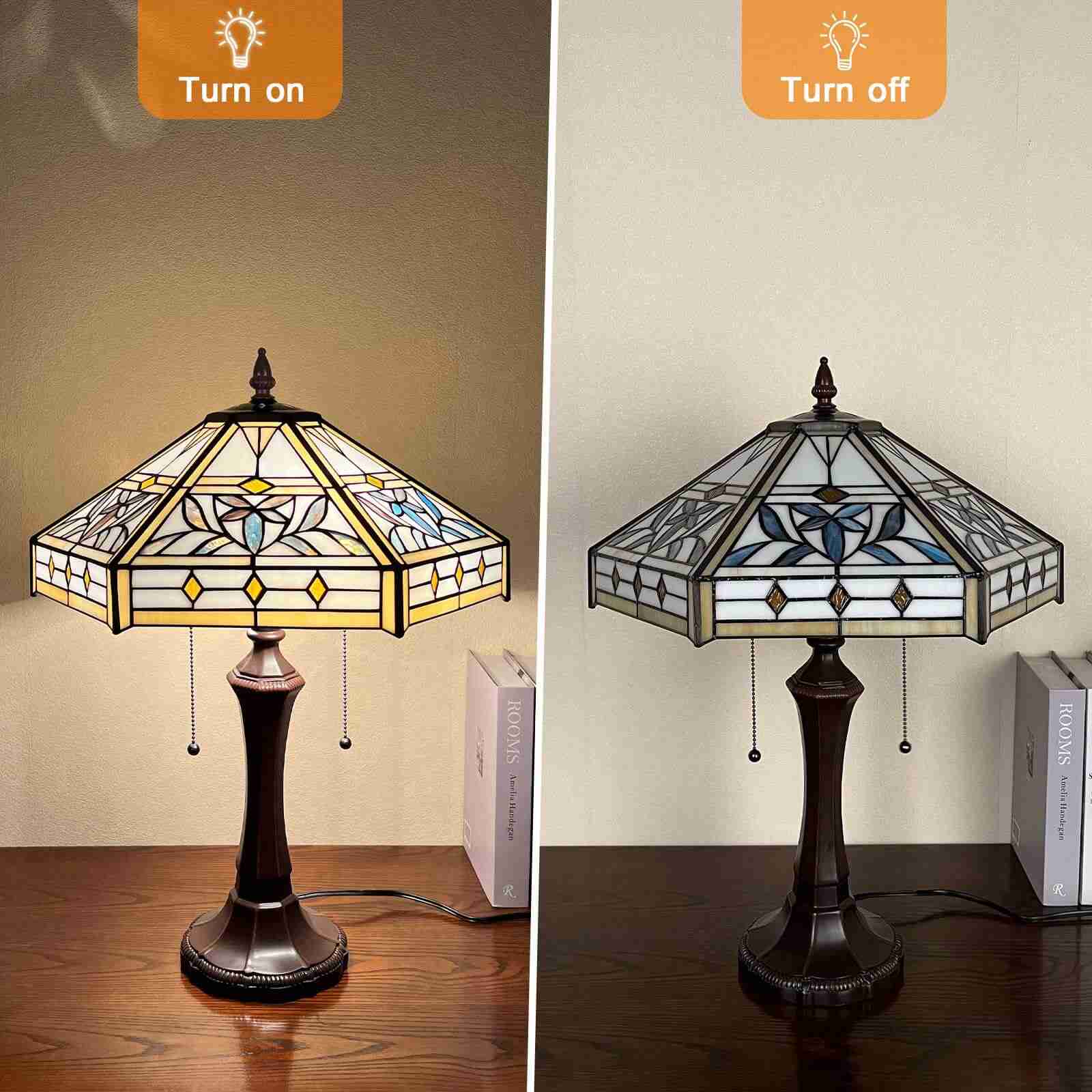 Capulina Tiffany Table Lamp, Mission Hexagon Virgin Style Stained Glass Reading Desk Lamp 2-Light 16x16x24 Inches Decor for Home Office Bedroom Living Room - Image 2
