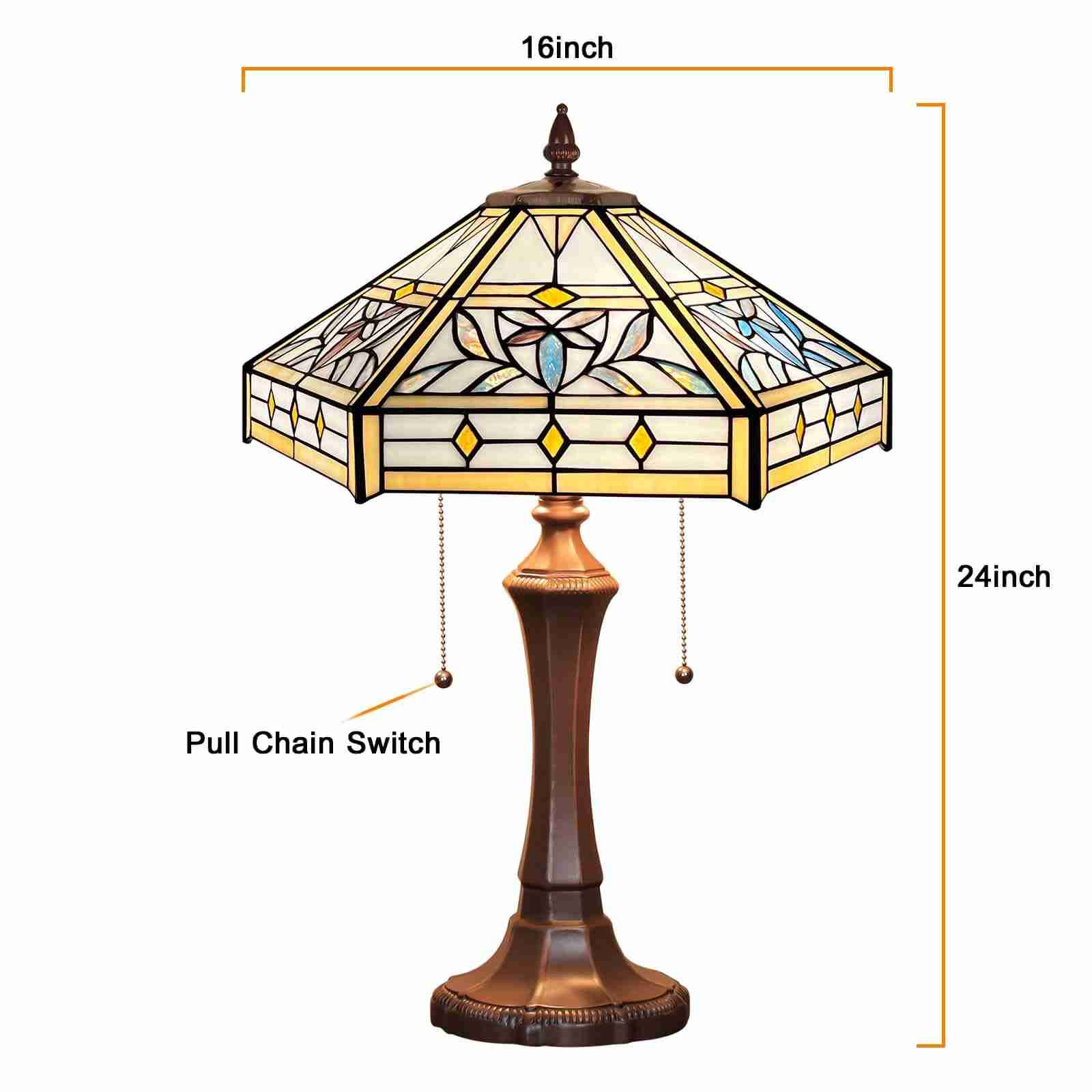Capulina Tiffany Table Lamp, Mission Hexagon Virgin Style Stained Glass Reading Desk Lamp 2-Light 16x16x24 Inches Decor for Home Office Bedroom Living Room - Image 3