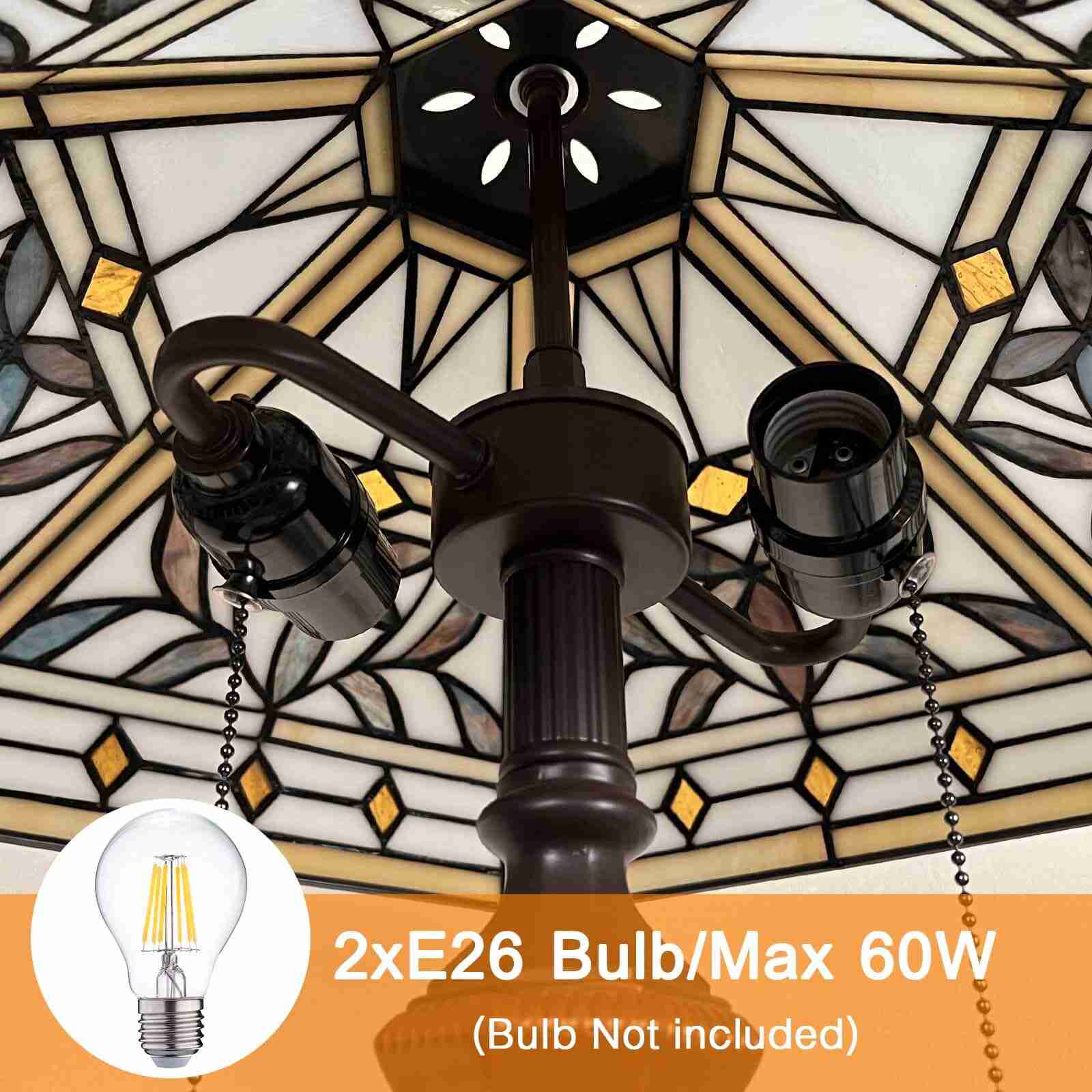 Capulina Tiffany Table Lamp, Mission Hexagon Virgin Style Stained Glass Reading Desk Lamp 2-Light 16x16x24 Inches Decor for Home Office Bedroom Living Room - Image 4
