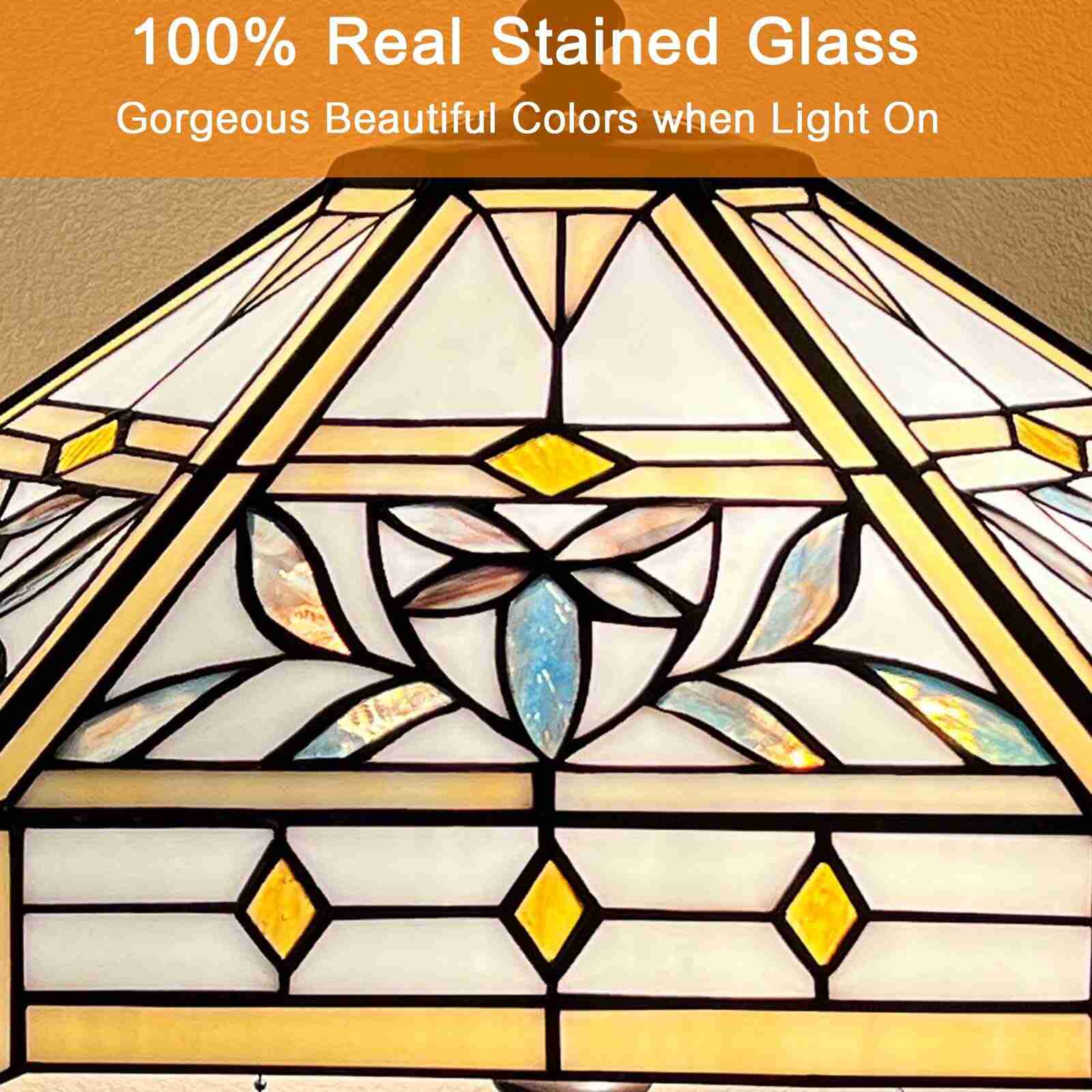 Capulina Tiffany Table Lamp, Mission Hexagon Virgin Style Stained Glass Reading Desk Lamp 2-Light 16x16x24 Inches Decor for Home Office Bedroom Living Room - Image 5