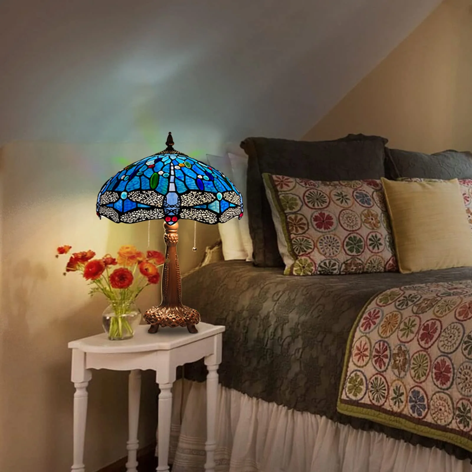Capulina Tiffany Table Lamp Reading Blue Dragonfly Style - Image 3