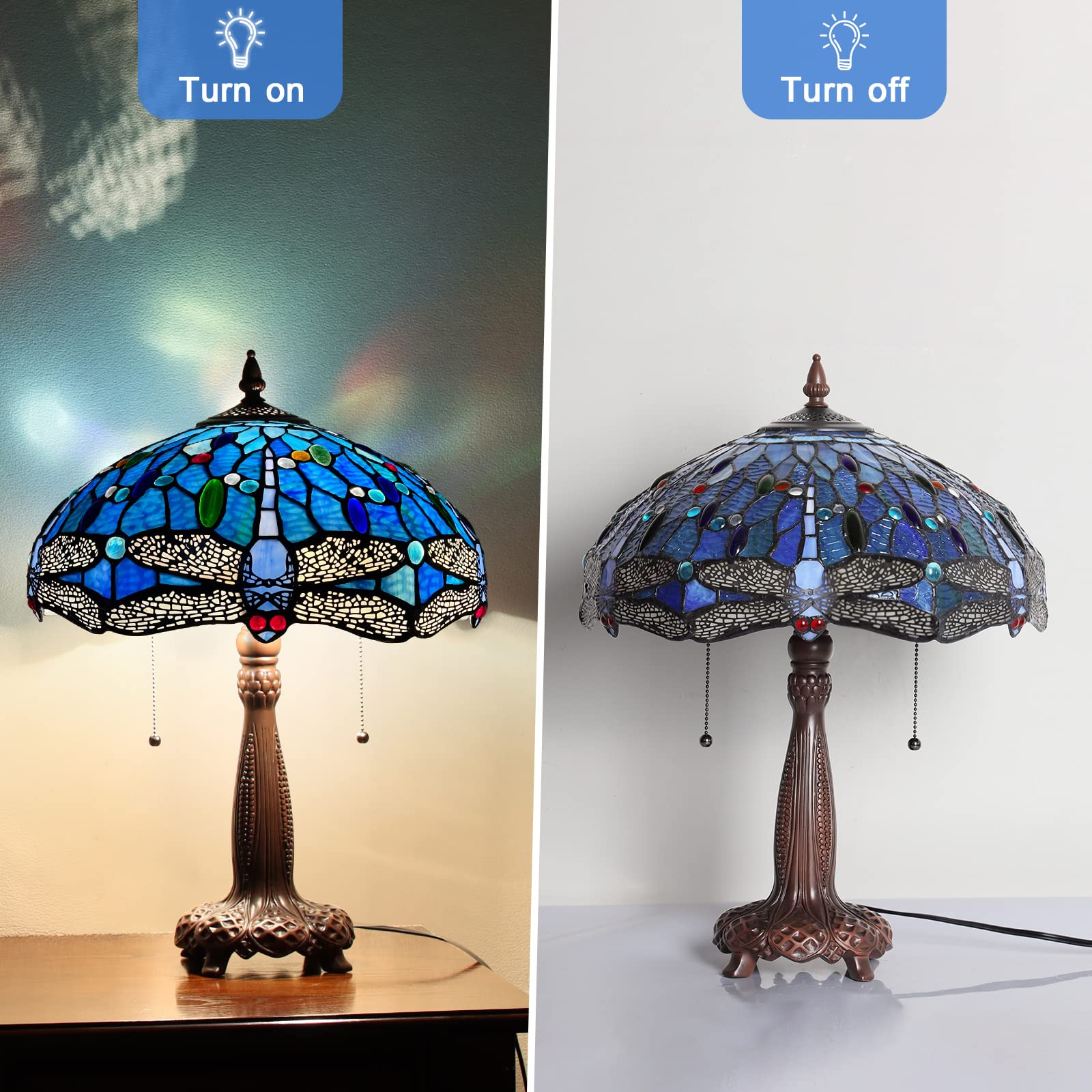 Capulina Tiffany Table Lamp Reading Blue Dragonfly Style - Image 6