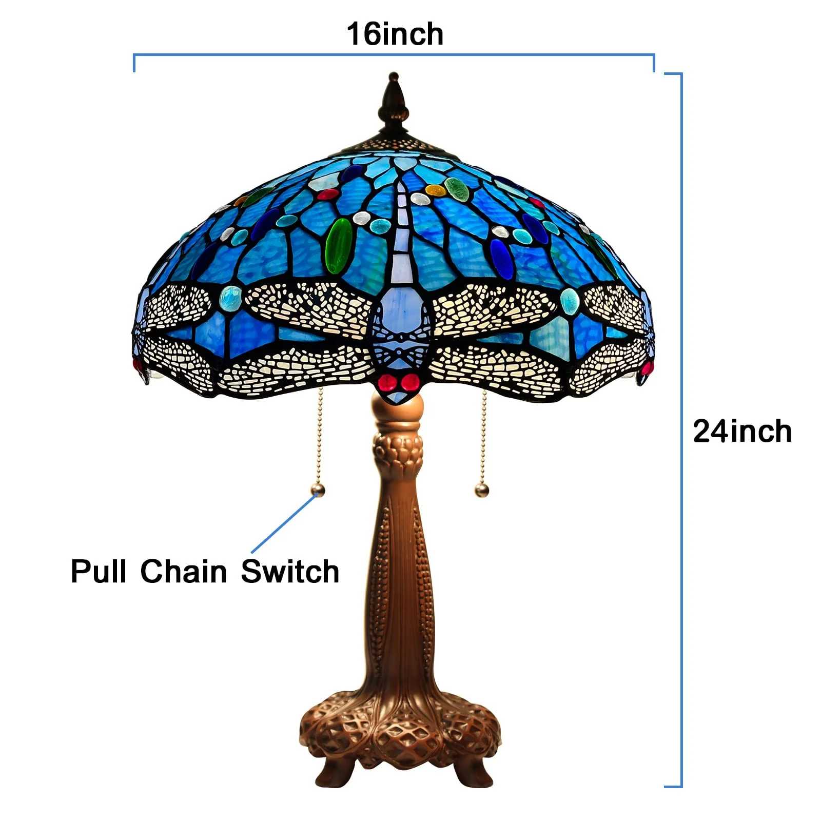 Capulina Tiffany Table Lamp Reading Blue Dragonfly Style - Image 7