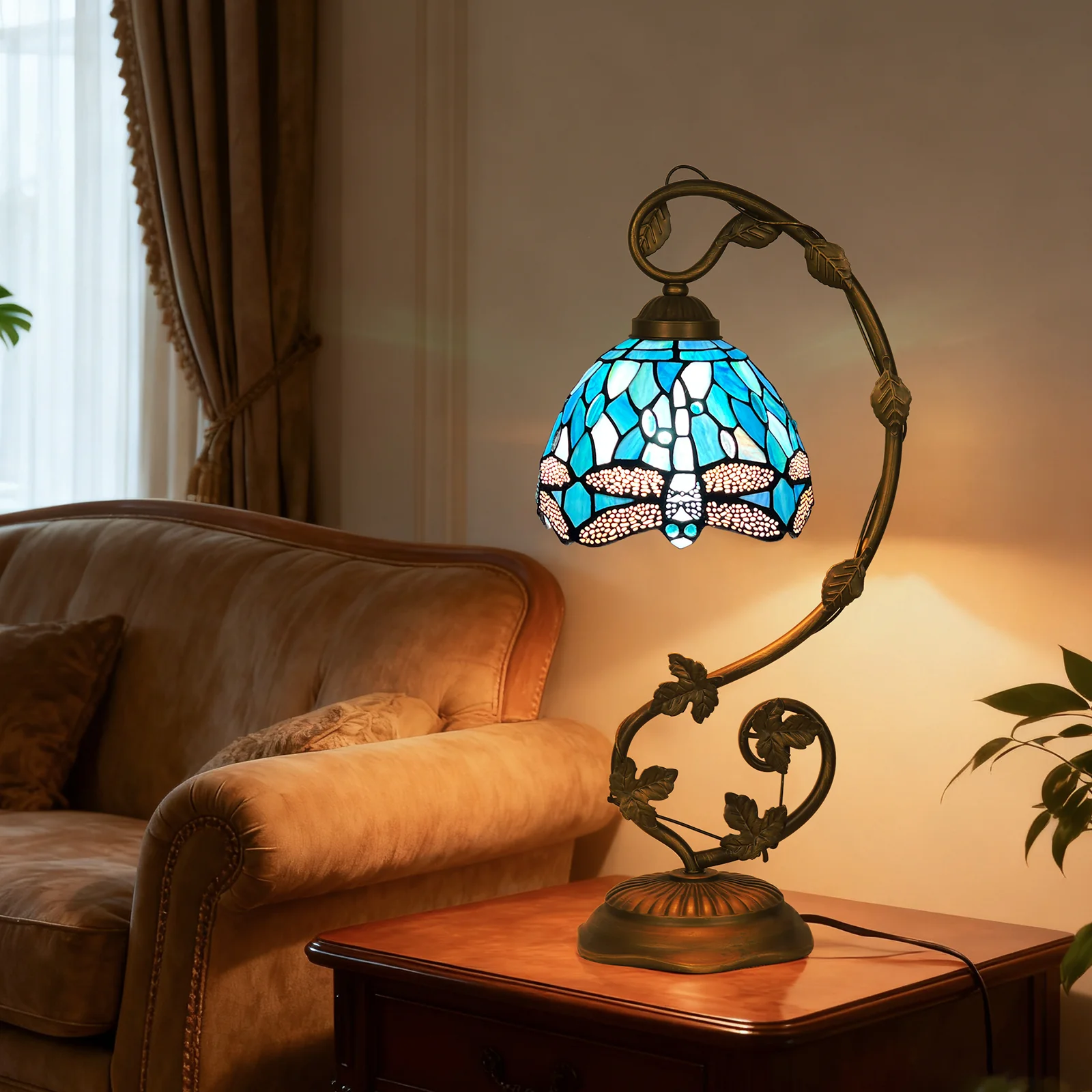 Tiffany Table Lamp, Tiffany Table Lights Antique Stained Glass Bedside Table Lamp for Bedside/Desk Reading/Living Room/Home Office/Bedroom(Dragonfly) - Image 3