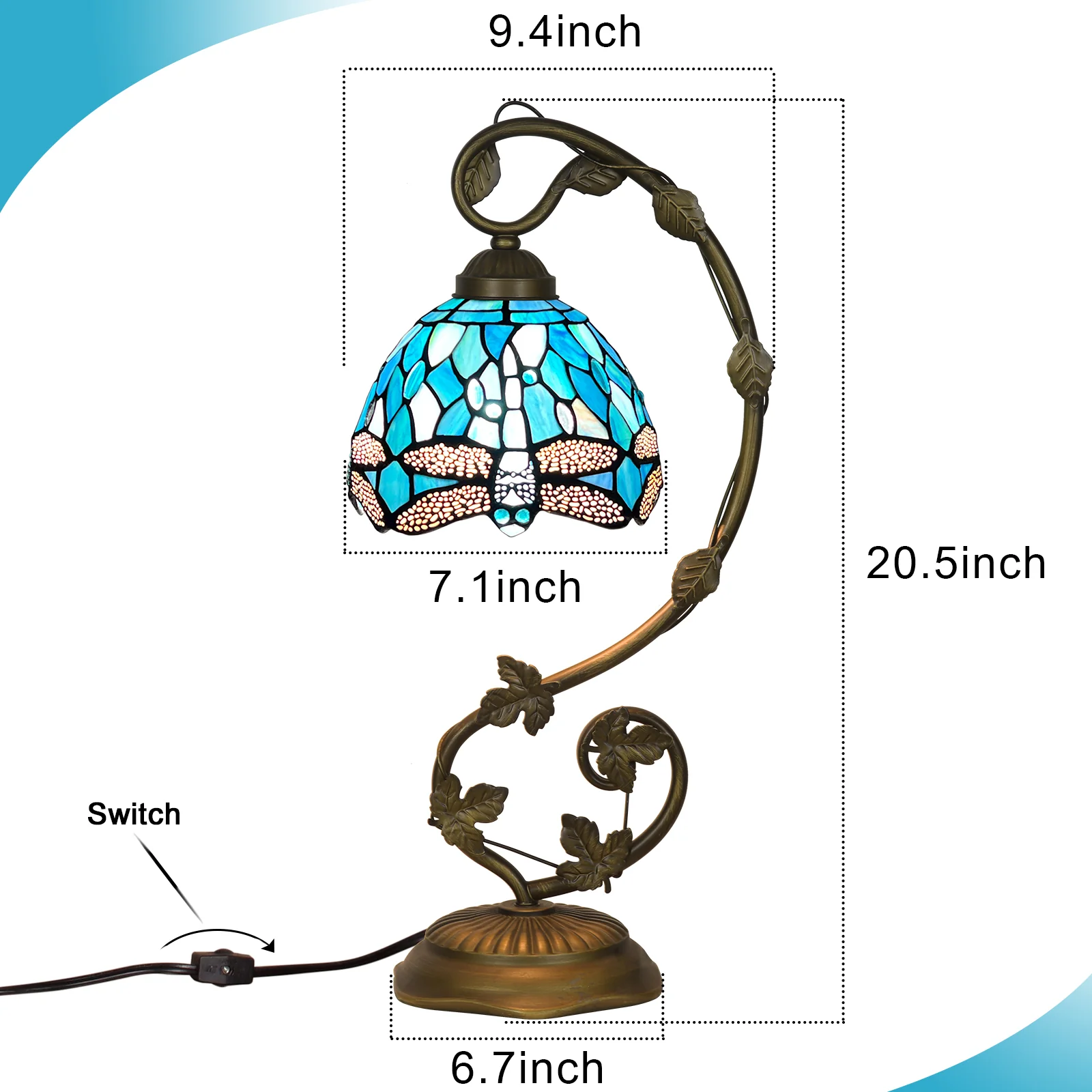 Tiffany Table Lamp, Tiffany Table Lights Antique Stained Glass Bedside Table Lamp for Bedside/Desk Reading/Living Room/Home Office/Bedroom(Dragonfly) - Image 5