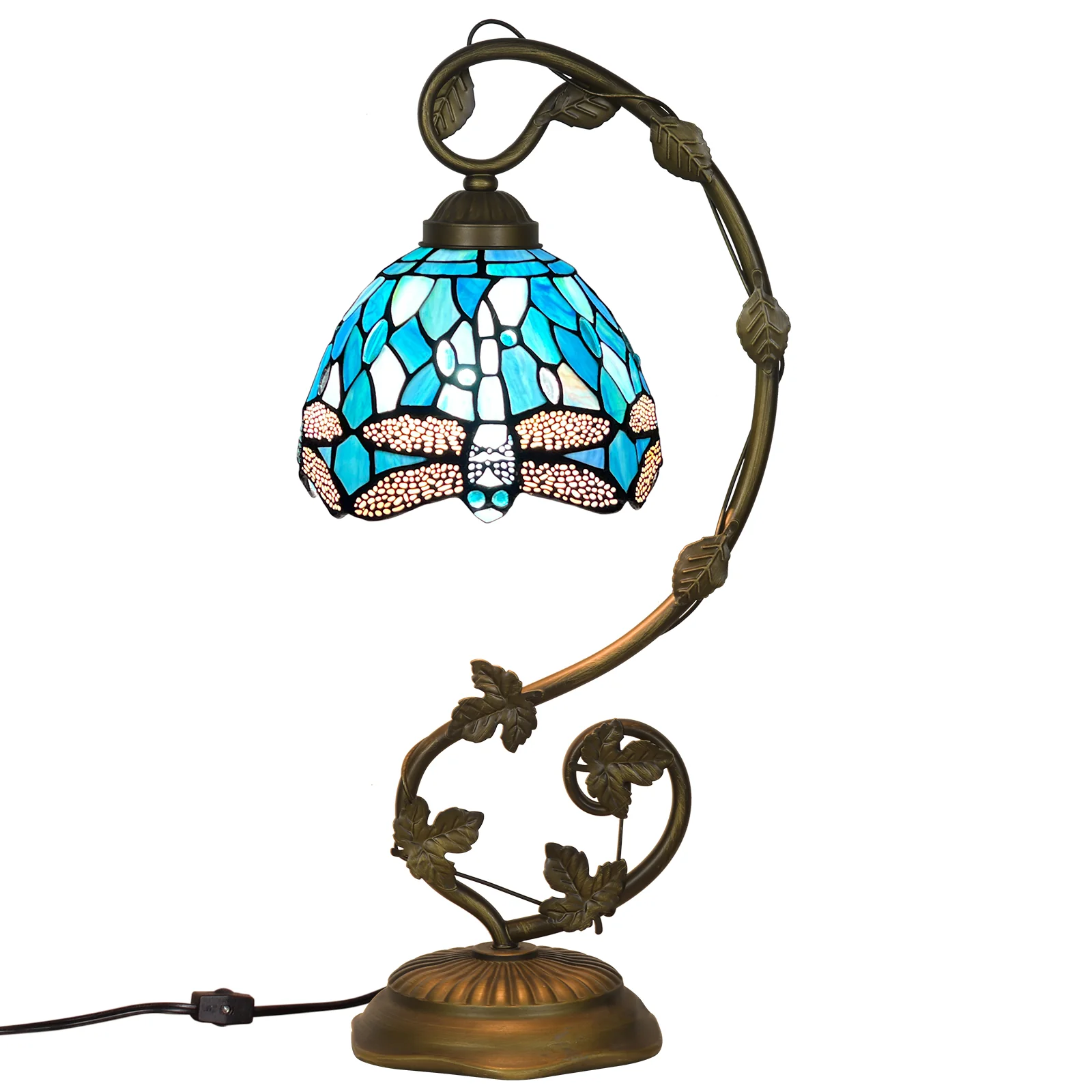 Tiffany Table Lamp, Tiffany Table Lights Antique Stained Glass Bedside Table Lamp for Bedside/Desk Reading/Living Room/Home Office/Bedroom(Dragonfly) - Image 8