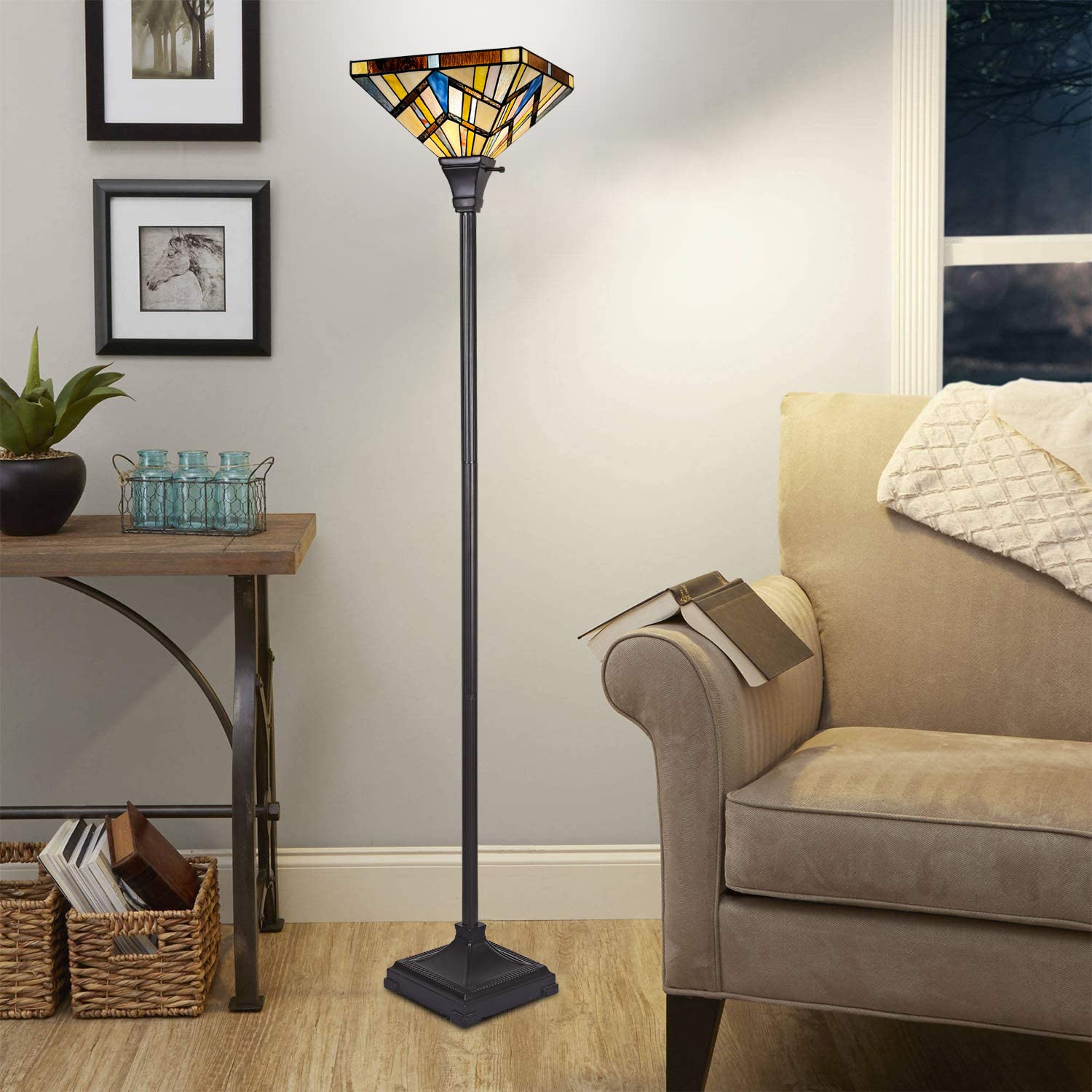 Capulina Tiffany Torchiere Floor Lamp Vintage Industrial Pole Mission Style - Image 4