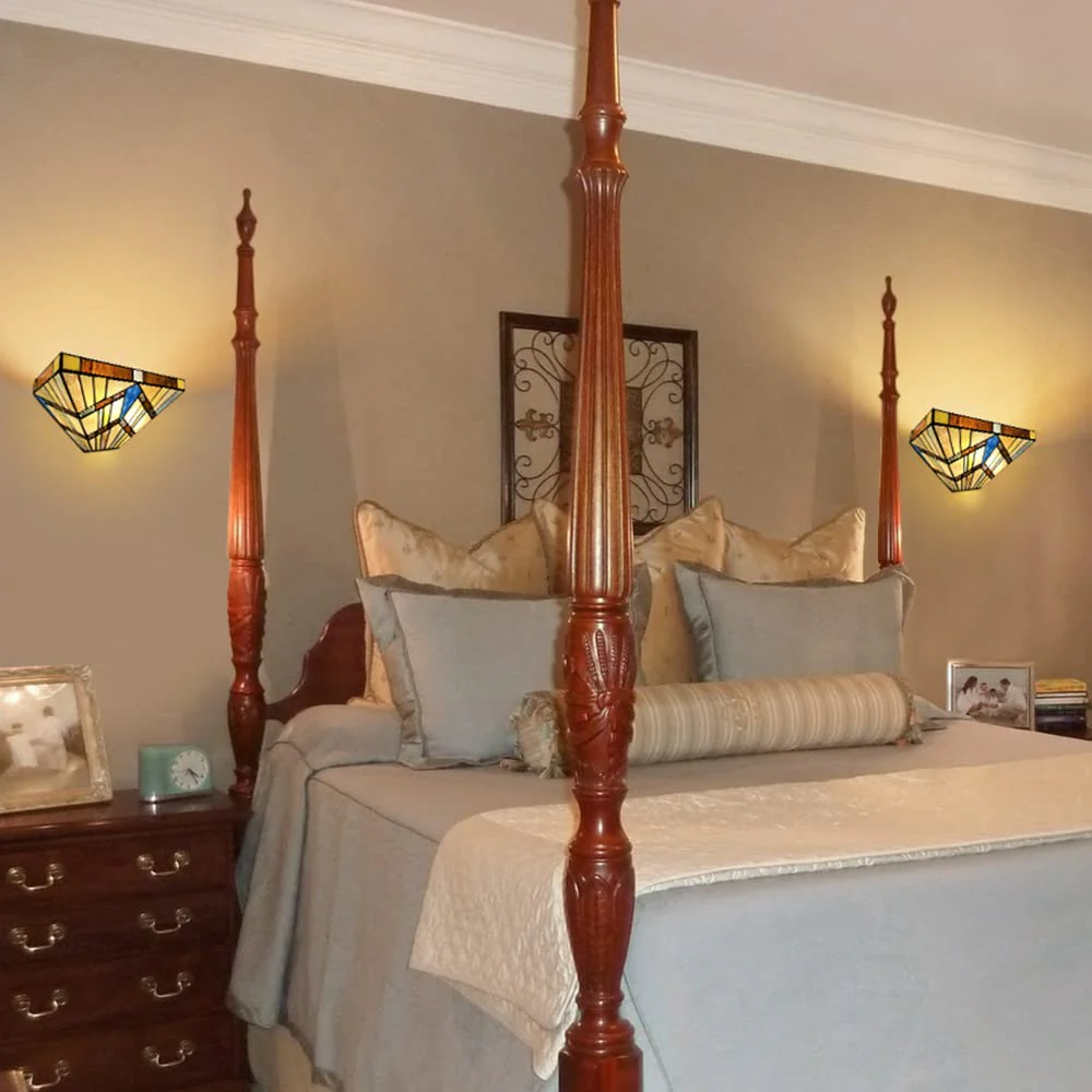 Capulina Tiffany Lamp Stained Glass Wall Sconces 2-Light 12 Inches Wide Cream Amber Vintage Tiffany Style Wall Lights Decor for Hallway Stairway Bedroom Bathroom Cinema - Image 4