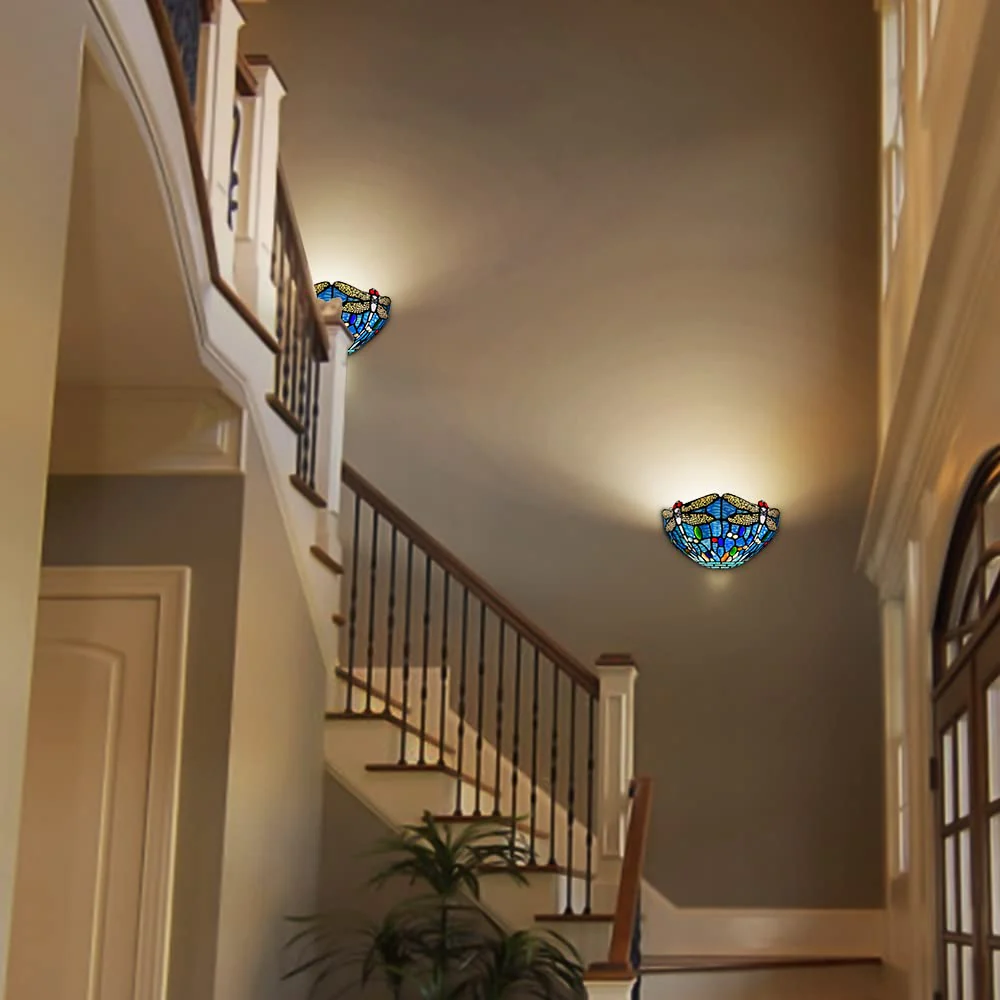 Capulina Tiffany Wall Sconces 12 Wide Stained Glass Vintage Dragonfly Style Wall Light for Hallway Stairway Bedroom - Image 3