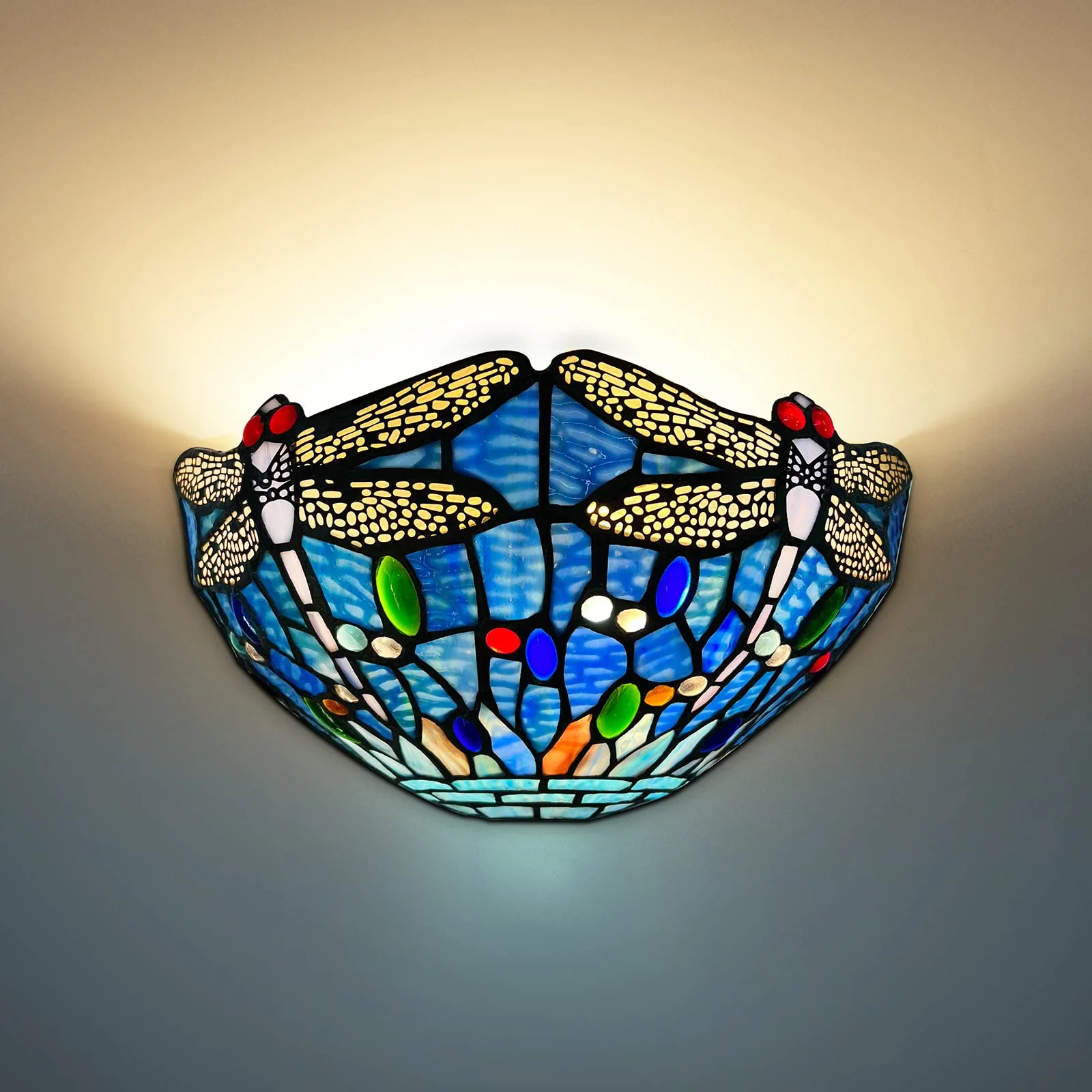Capulina Tiffany Wall Sconces 12 Wide Stained Glass Vintage Dragonfly Style Wall Light for Hallway Stairway Bedroom - Image 4