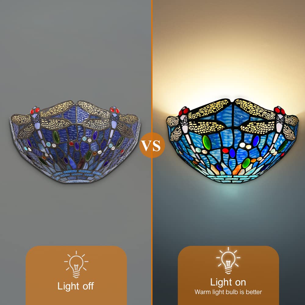 Capulina Tiffany Wall Sconces 12 Wide Stained Glass Vintage Dragonfly Style Wall Light for Hallway Stairway Bedroom - Image 5