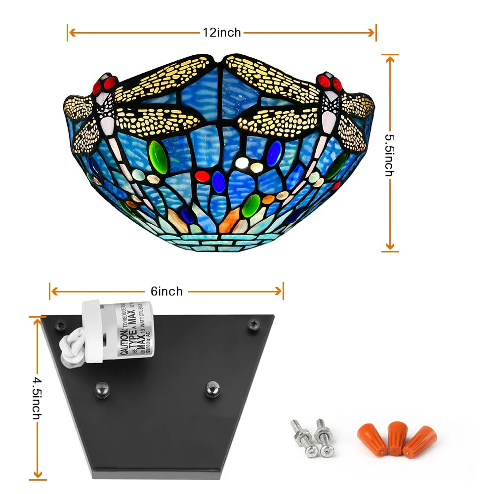 Capulina Tiffany Wall Sconces 12 Wide Stained Glass Vintage Dragonfly Style Wall Light for Hallway Stairway Bedroom - Image 8