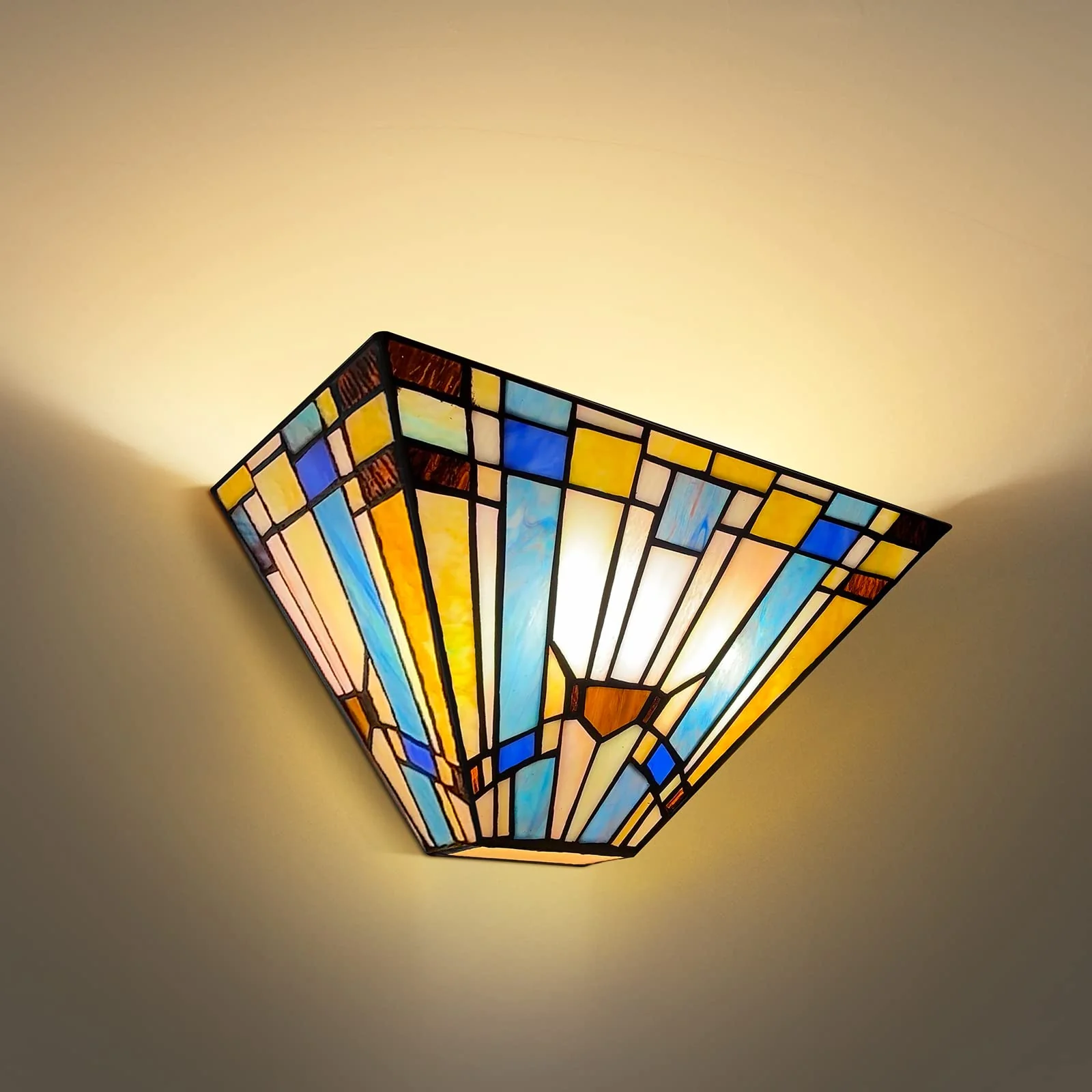 Capulina Tiffany Wall Sconces 12 Inches Wide Stained Glass Green Blue Vintage Style Stained Glass Wall Light Fixtures for Hallway Stairway Bedroom Cinema - Image 4
