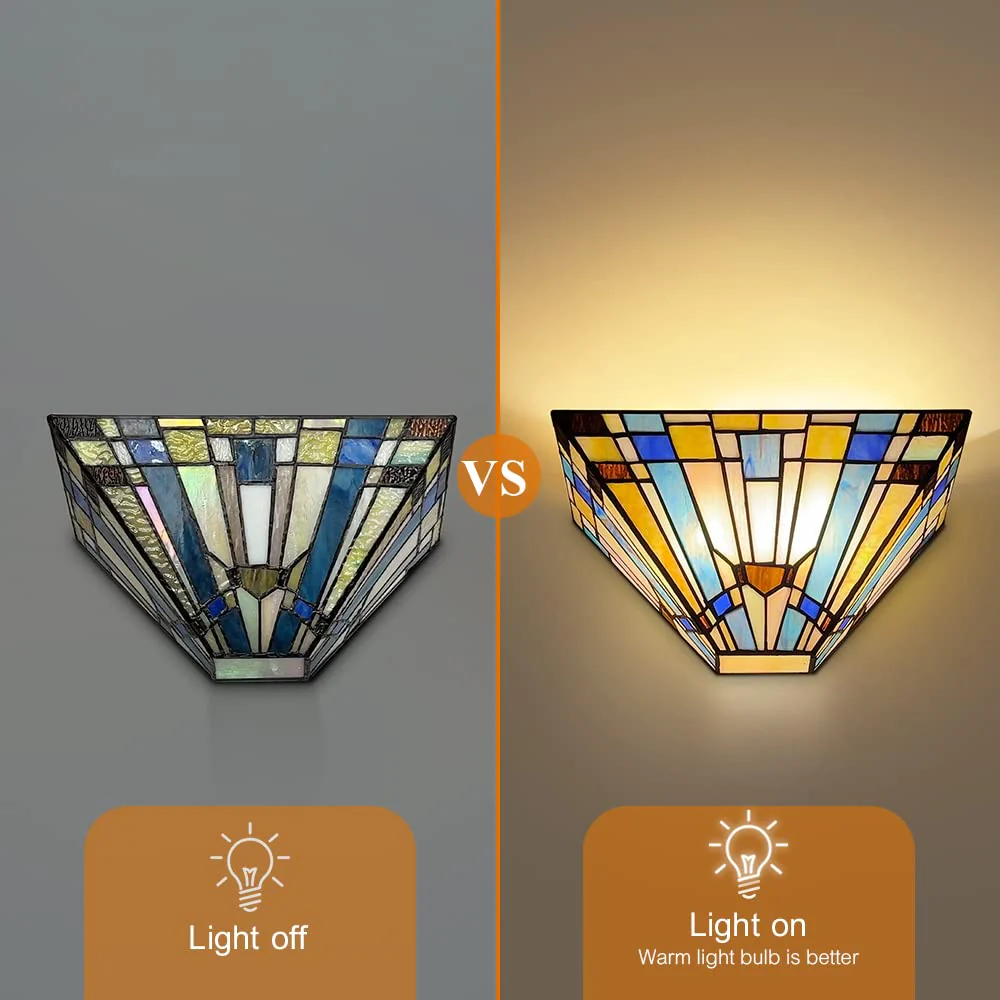 Capulina Tiffany Wall Sconces 12 Inches Wide Stained Glass Green Blue Vintage Style Stained Glass Wall Light Fixtures for Hallway Stairway Bedroom Cinema - Image 5