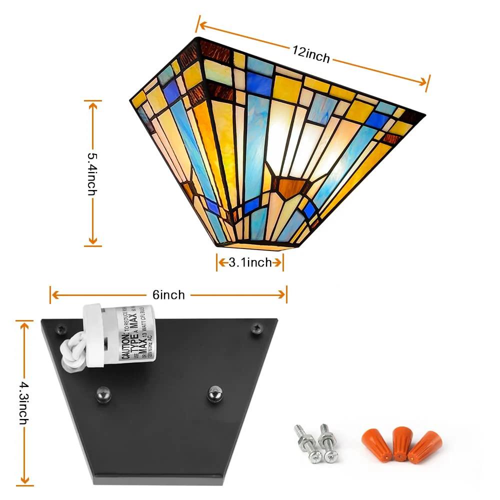 Capulina Tiffany Wall Sconces 12 Inches Wide Stained Glass Green Blue Vintage Style Stained Glass Wall Light Fixtures for Hallway Stairway Bedroom Cinema - Image 7