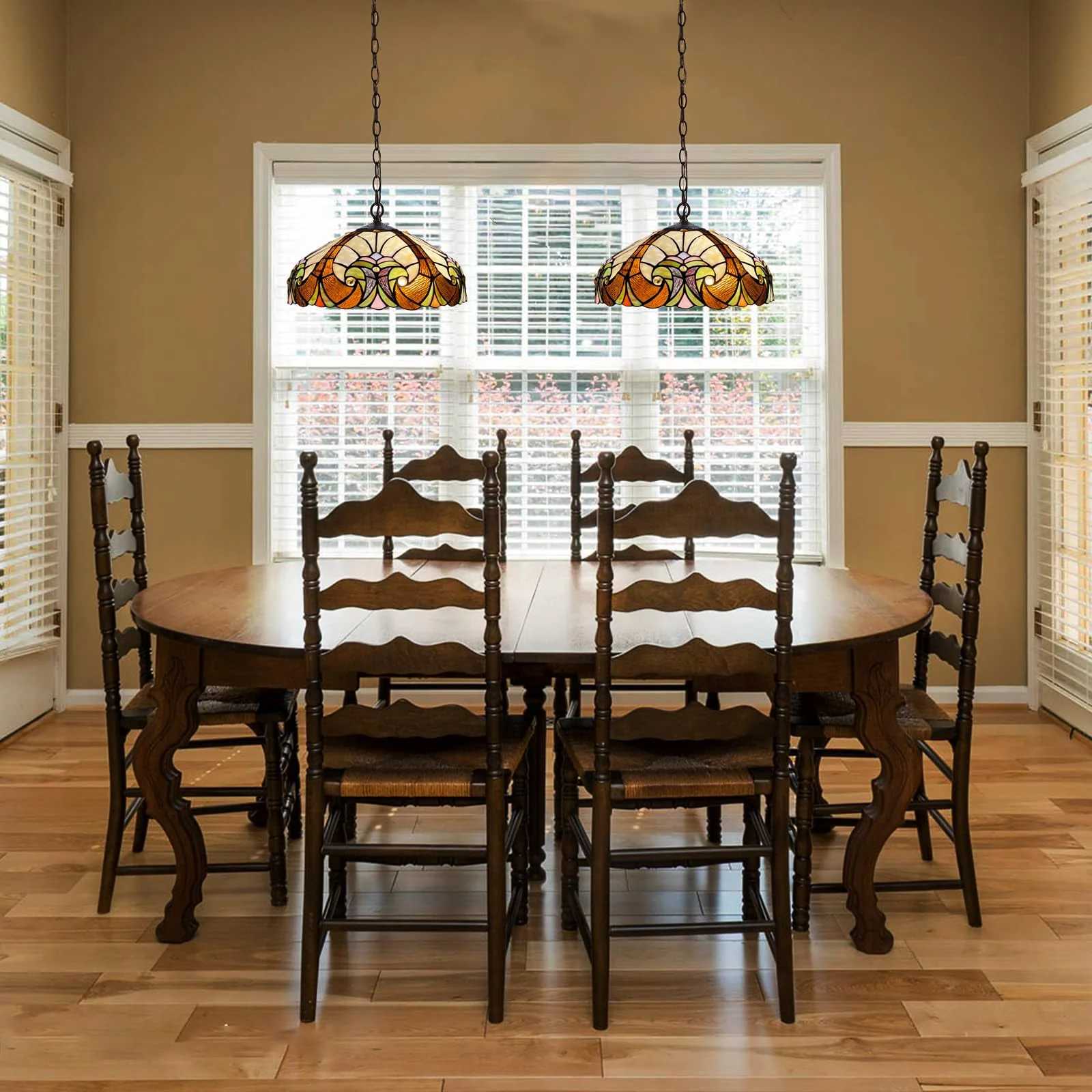 COTOSS Tiffany Pendant Light fixtures 16 Wide Stained Glass Pendant Lighting Vintage Style 2 Lights Hanging Lamp for Kitchen Dining Room Bedroom - Image 5