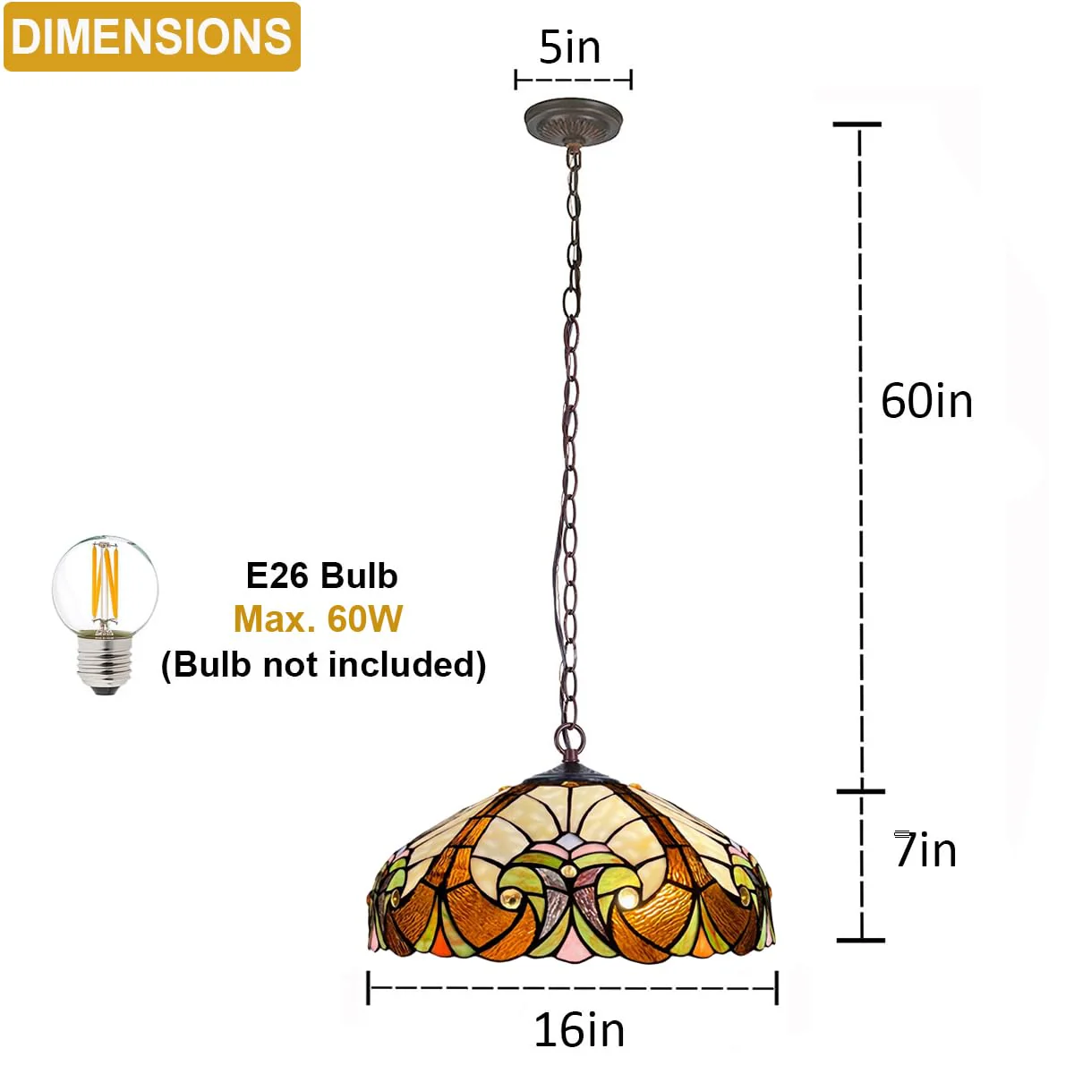 COTOSS Tiffany Pendant Light fixtures 16 Wide Stained Glass Pendant Lighting Vintage Style 2 Lights Hanging Lamp for Kitchen Dining Room Bedroom - Image 6