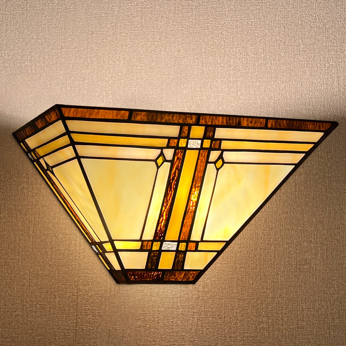 Capulina Tiffany Lamp Stained Glass Wall Sconces 2 Light 12 Inches Wide Cream Color Tiffany Style Wall Lights for Hallway Stairway Bedroom Cinema Bathroom Home Office